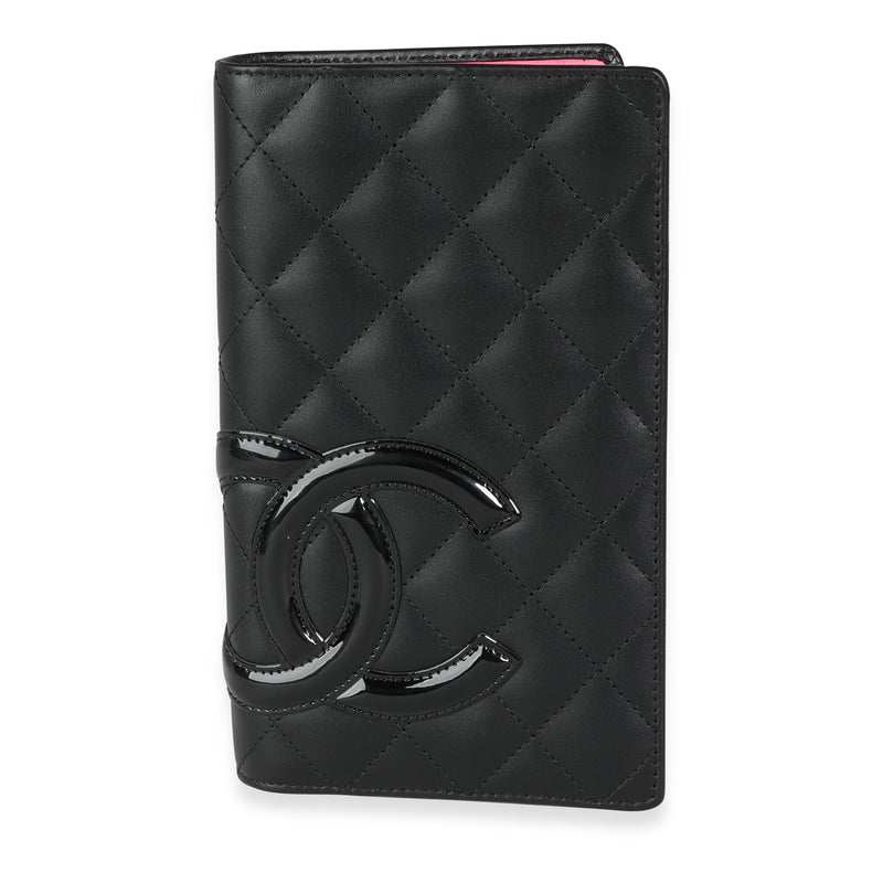 Chanel Black Quilted Calfskin & Patent Leather Cambon Ligne Yen Wallet