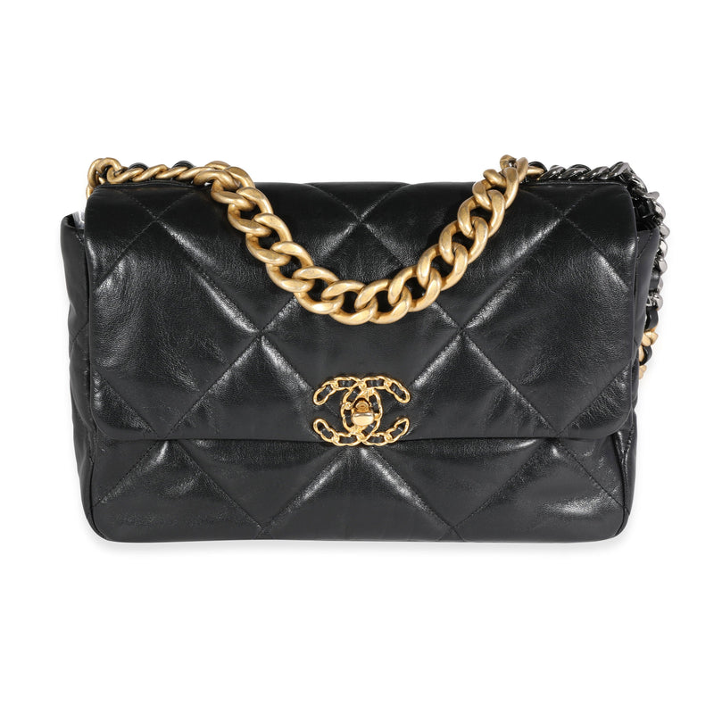 Chanel 19 large handbag, Shiny lambskin, gold-tone, silver-tone &  ruthenium-finish metal, black — Fashion | CHANEL