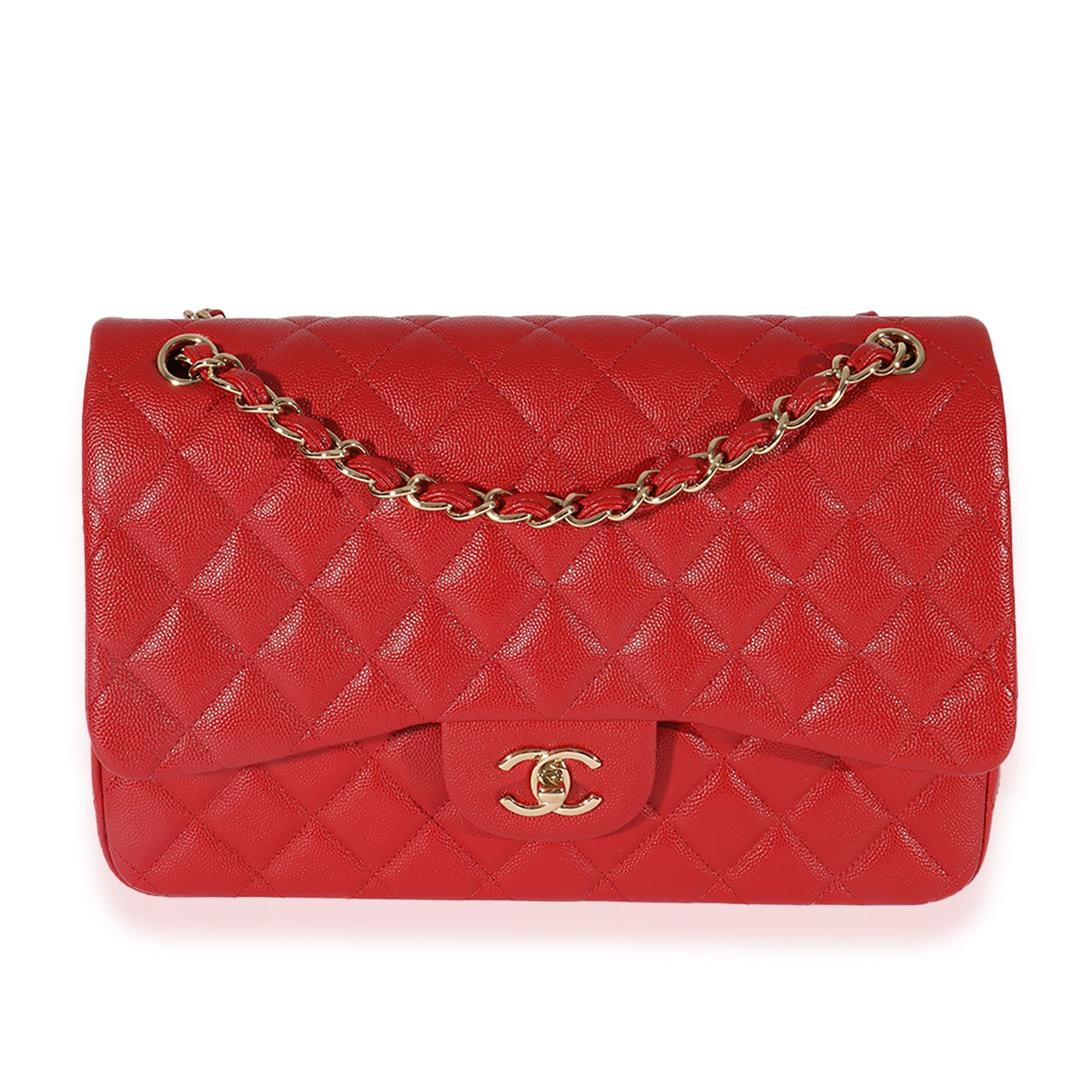 Chanel Chanel Red Quilted Caviar Jumbo Classic Double Flap Bag