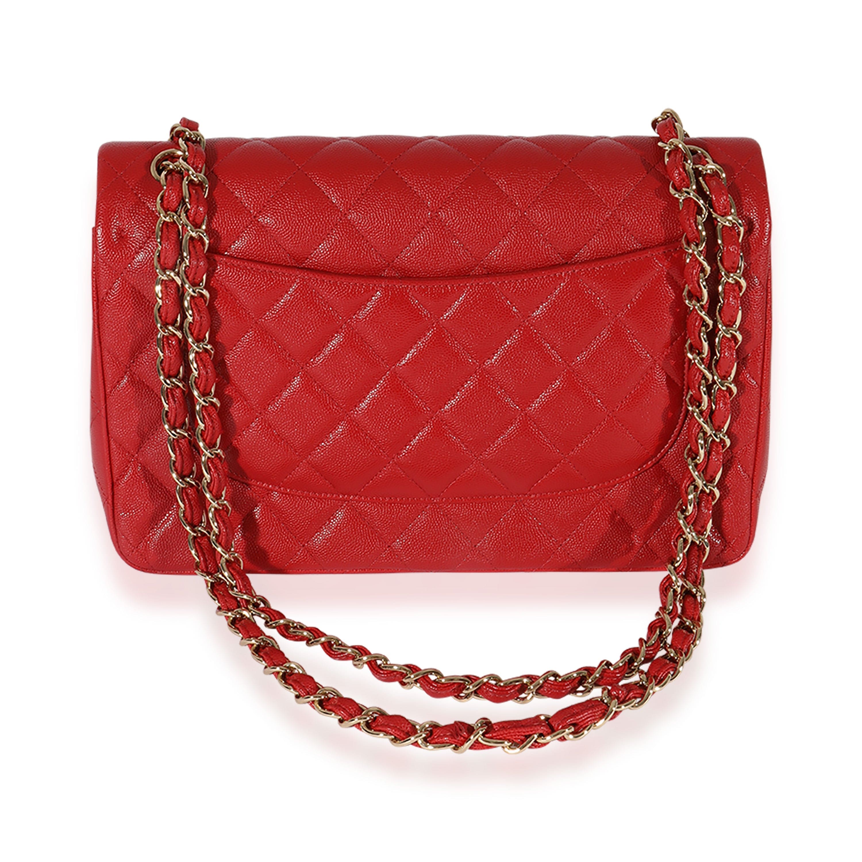Chanel Chanel Red Quilted Caviar Jumbo Classic Double Flap Bag
