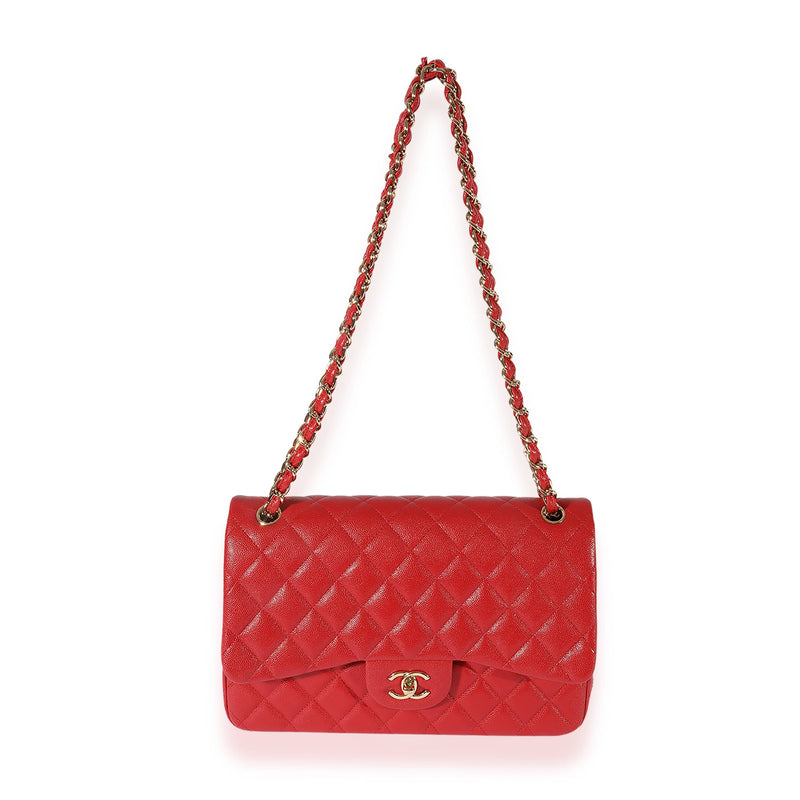 Chanel Red Quilted Caviar Jumbo Classic Double Flap Bag