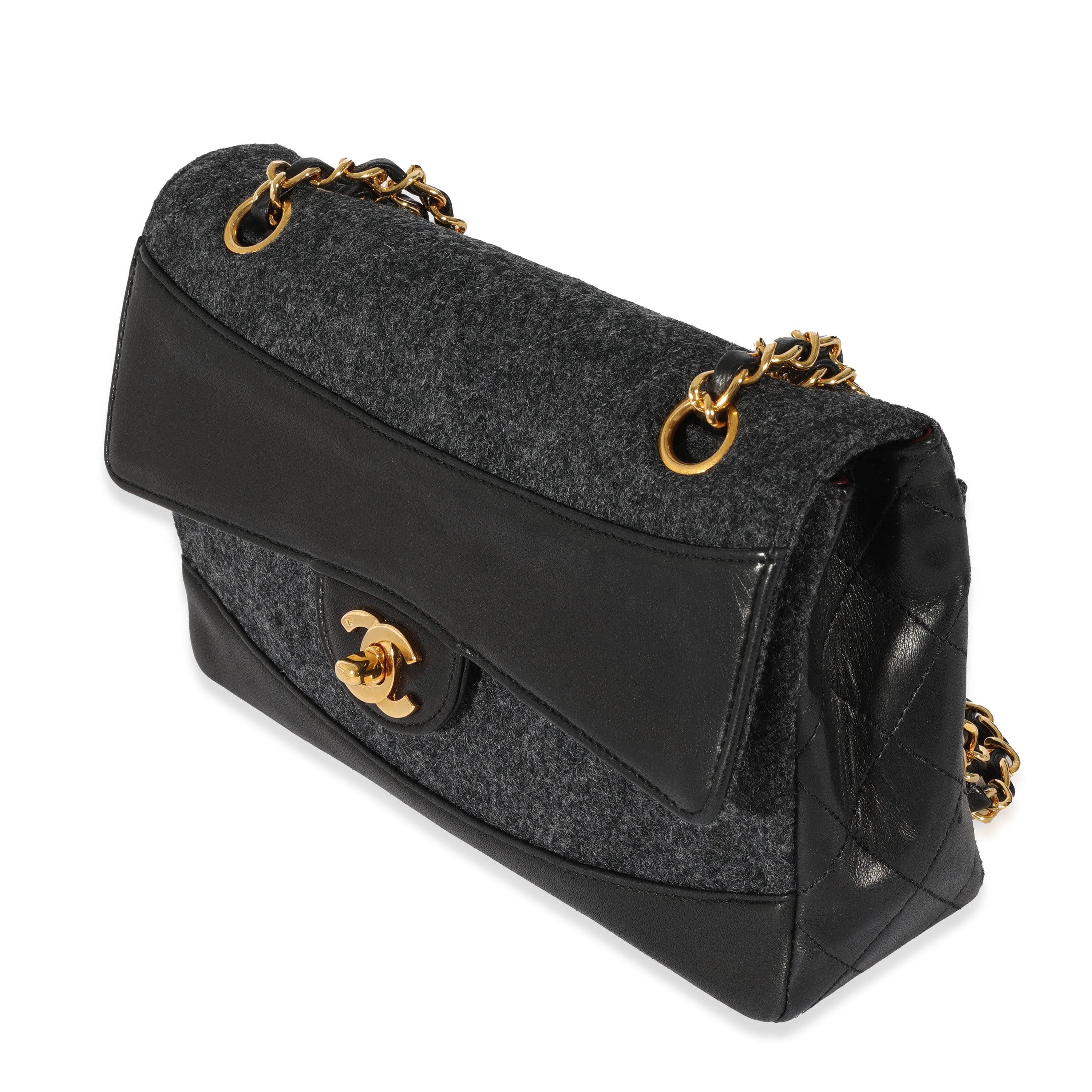 Chanel Chanel Vintage Black Lambskin & Grey Felt Classic Flap Bag