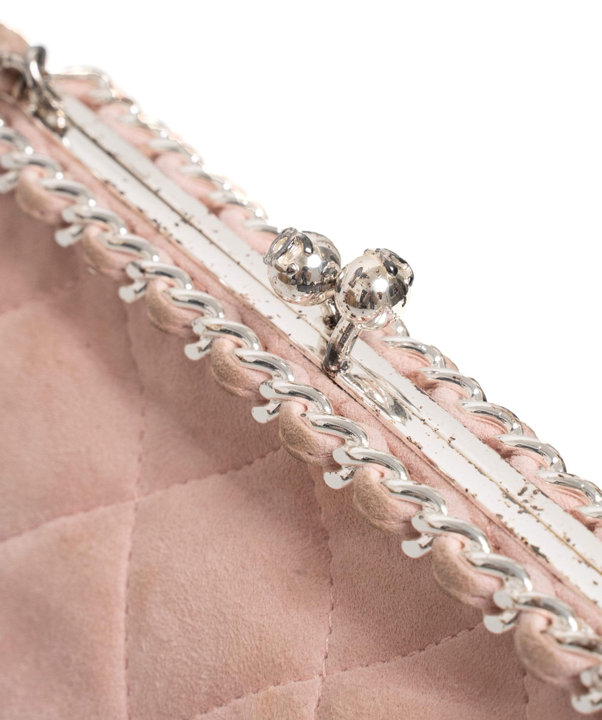 Chanel Chanel Vintage Baby Pink Suede Kiss Lock Clasp Shoulder Bag