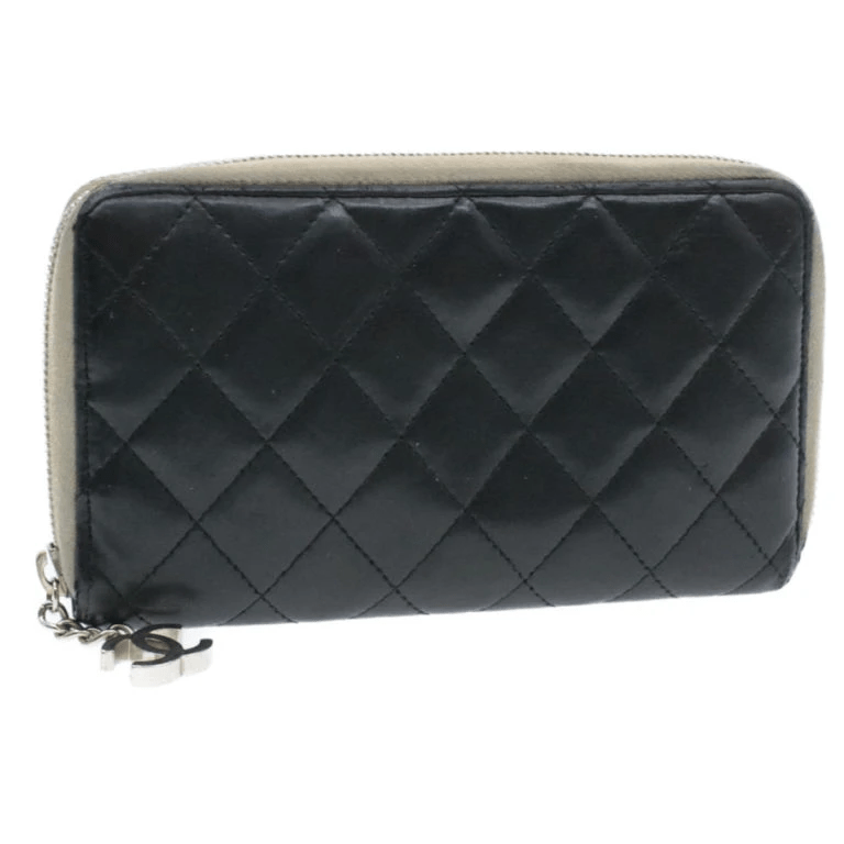 Chanel Chanel Lamb Skin Matelasse Long Wallet Black CC Auth 13203