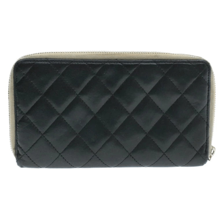 Chanel Chanel Lamb Skin Matelasse Long Wallet Black CC Auth 13203