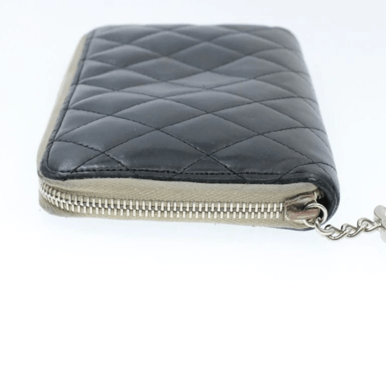 Chanel Chanel Lamb Skin Matelasse Long Wallet Black CC Auth 13203