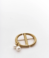 Christian Dior Christian Dior Gold CD logo with drop pearl brooch