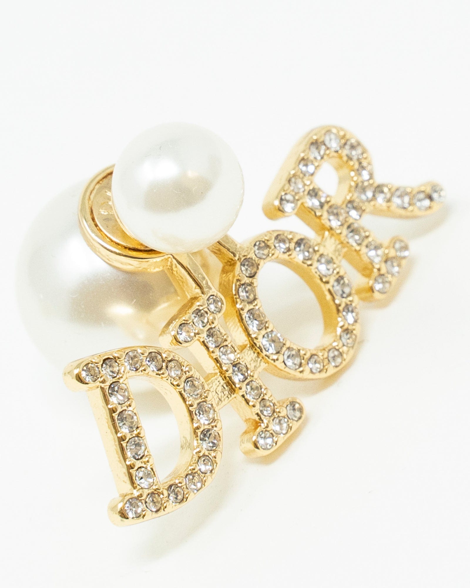 Christian Dior Christian Dior Gold Diamante Pearl Clip On Earrings - AGL1897