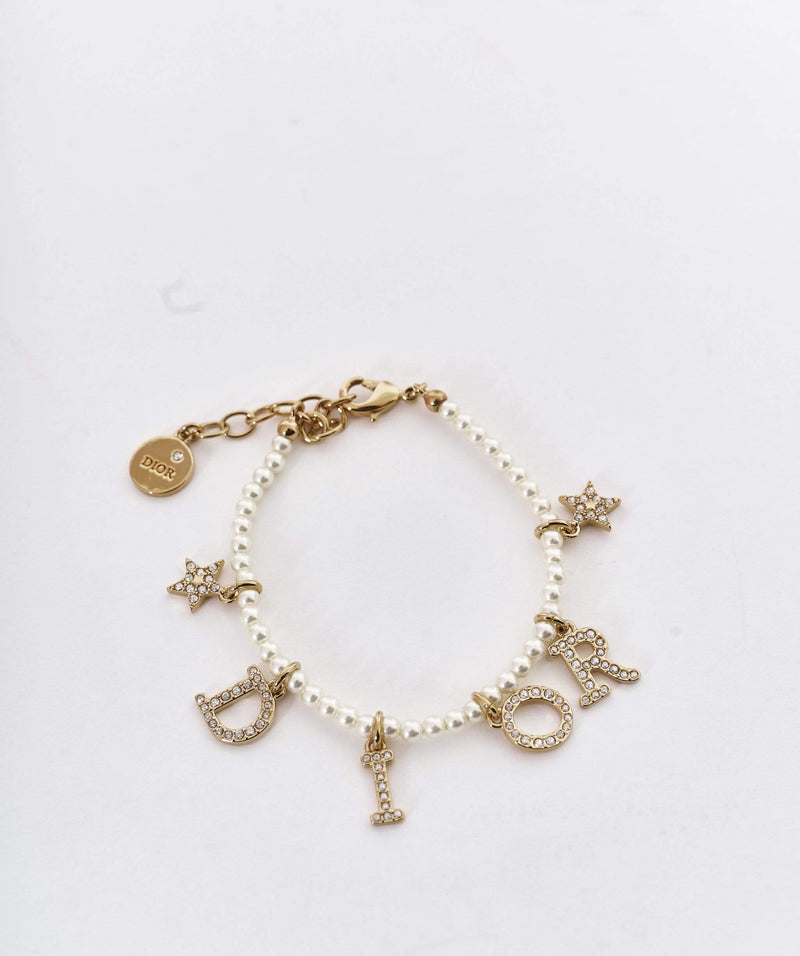 Christian Dior Christian Dior pearl bracelet with gold 'Dior' initials