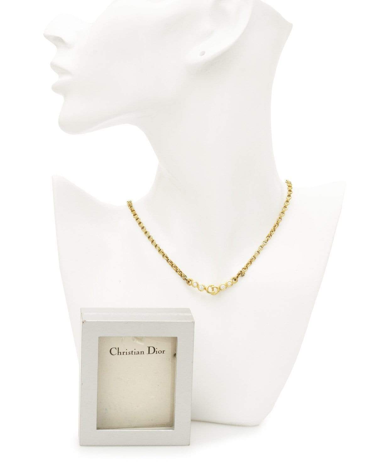 Christian Dior Dior CD Rhinestone Necklace Gold Stainless Steel without Nickel AB - AWL1981