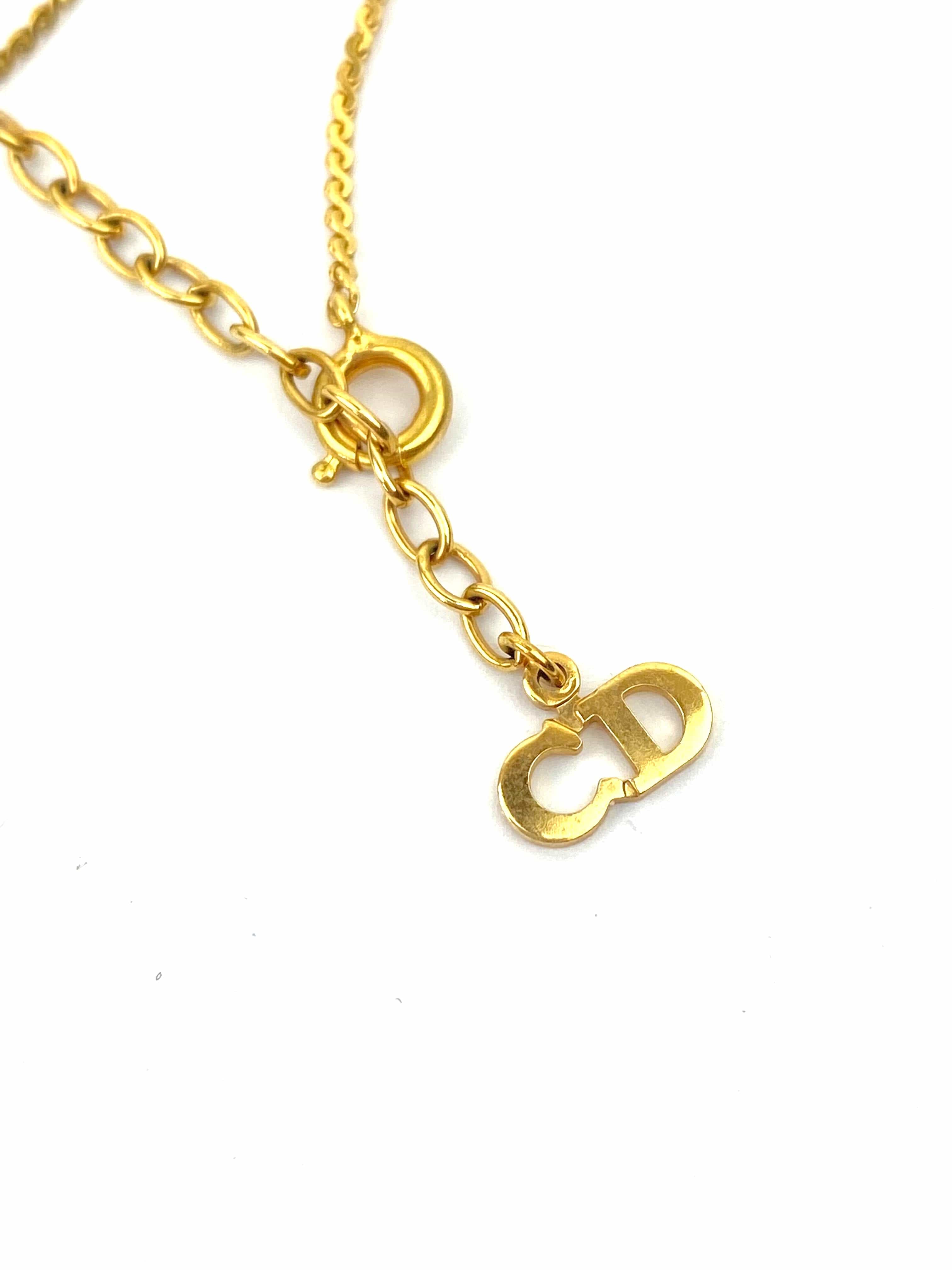 Christian Dior Dior Gold Logo Necklace with Rhinestones PXL1006