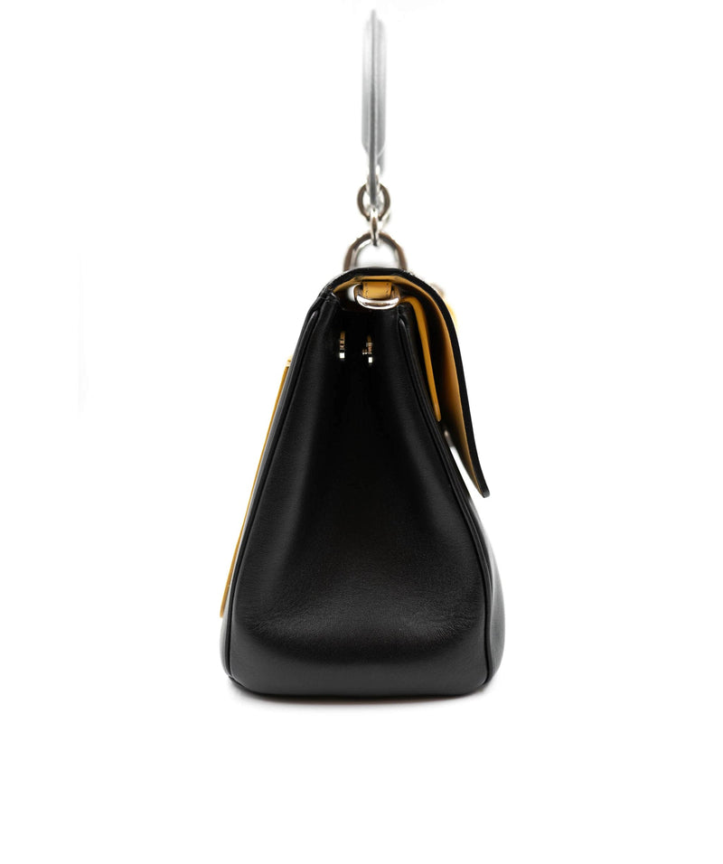 Christian Dior Be Dior Black Leather Grey Handle Hand Bag MW1885