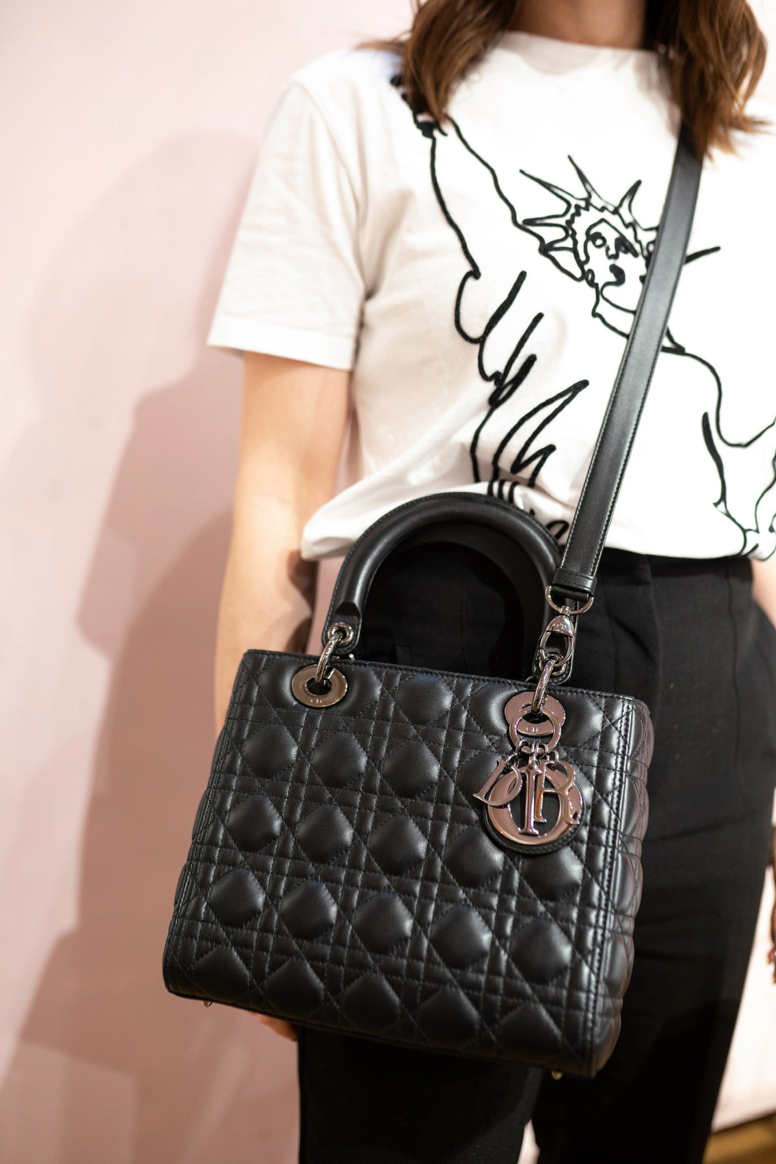 Christian Dior Christian Dior Black Lambskin Leather Lady Dior Bag - AGL1532