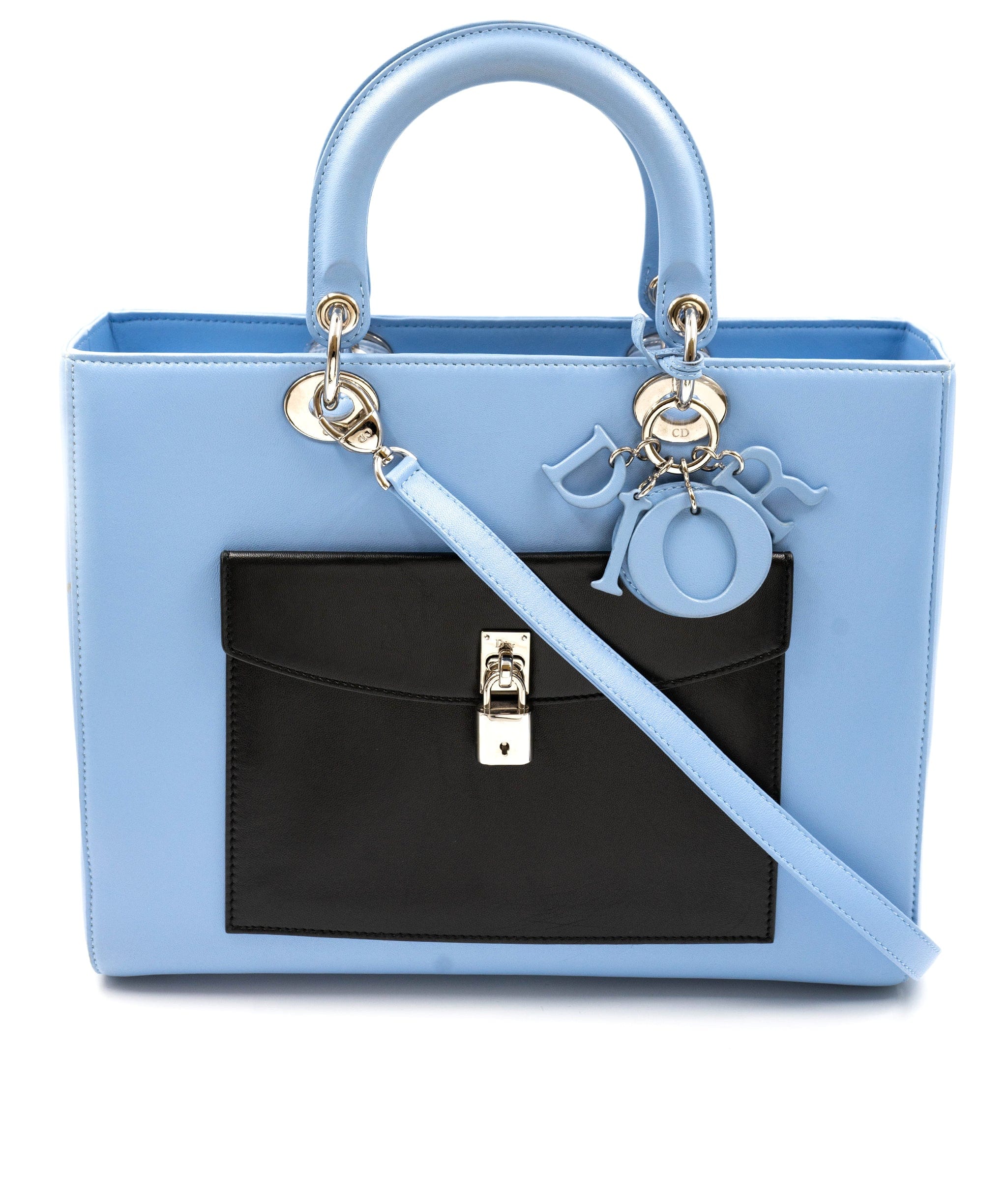 Christian Dior Christian Dior Blue Leather Large Lady Dior Bag PHW - AGL1782