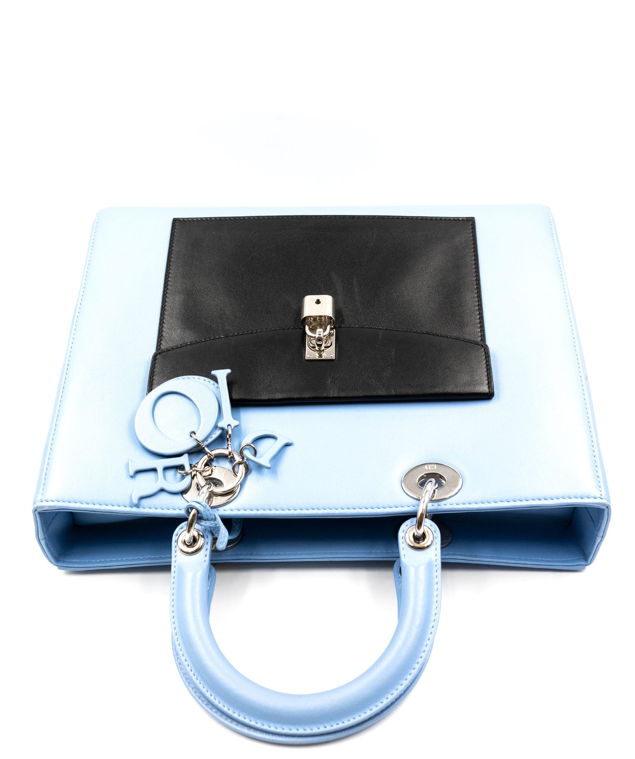 Christian Dior Christian Dior Blue Leather Large Lady Dior Bag PHW - AGL1782