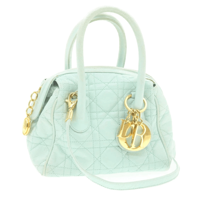 Christian Dior CHRISTIAN DIOR Lady Dior Canage 2Way Hand Bag Light Blue Leather Auth 20645
