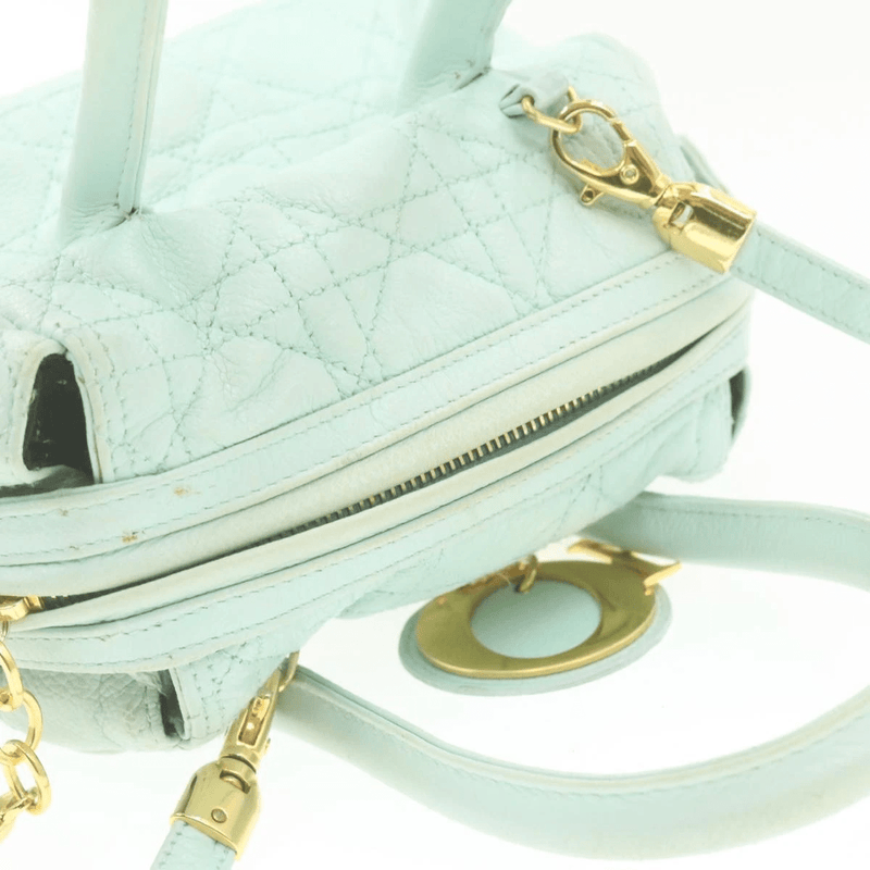 Christian Dior CHRISTIAN DIOR Lady Dior Canage 2Way Hand Bag Light Blue Leather Auth 20645