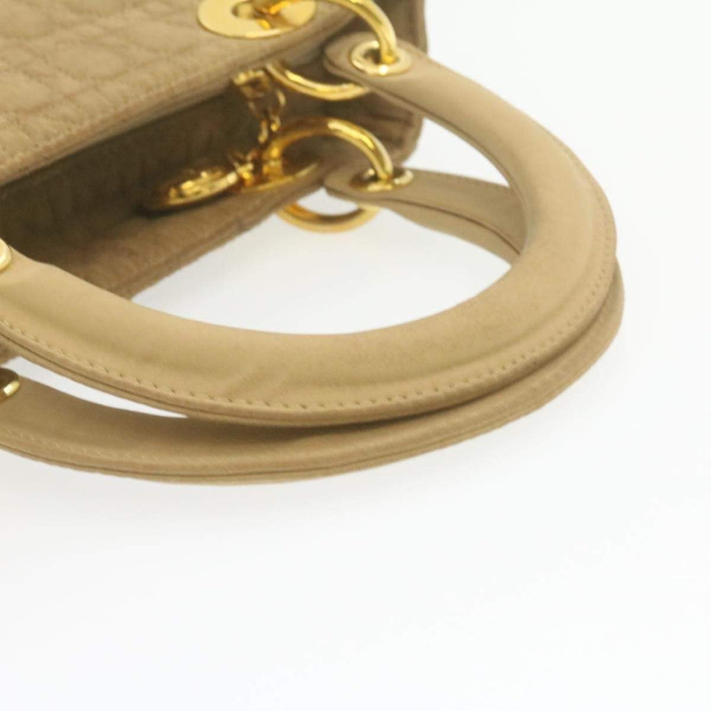 CHRISTIAN DIOR Lady Dior Canage Hand Bag Beige Nylon Auth 21829