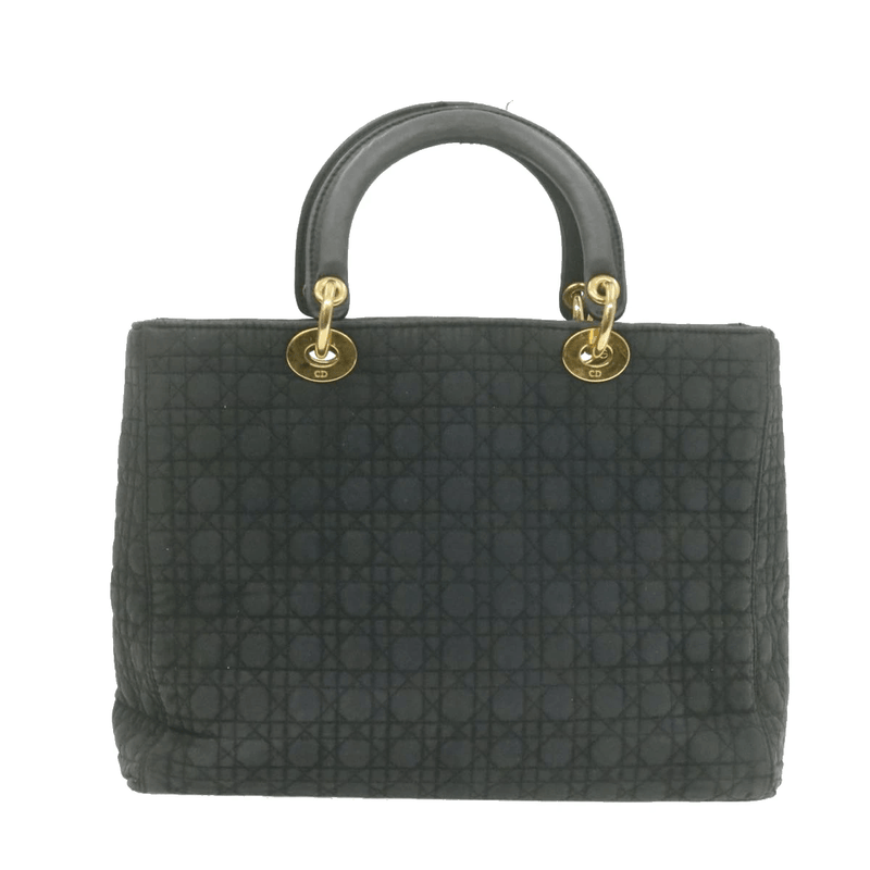 Christian Dior Lady Dior Cannage Hand Bag Logo Tote Nylon Black