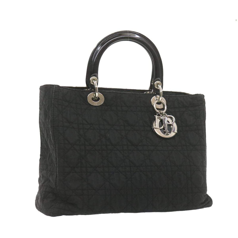 Christian Dior Lady Dior Cannage Hand Bag Logo Tote Nylon Black