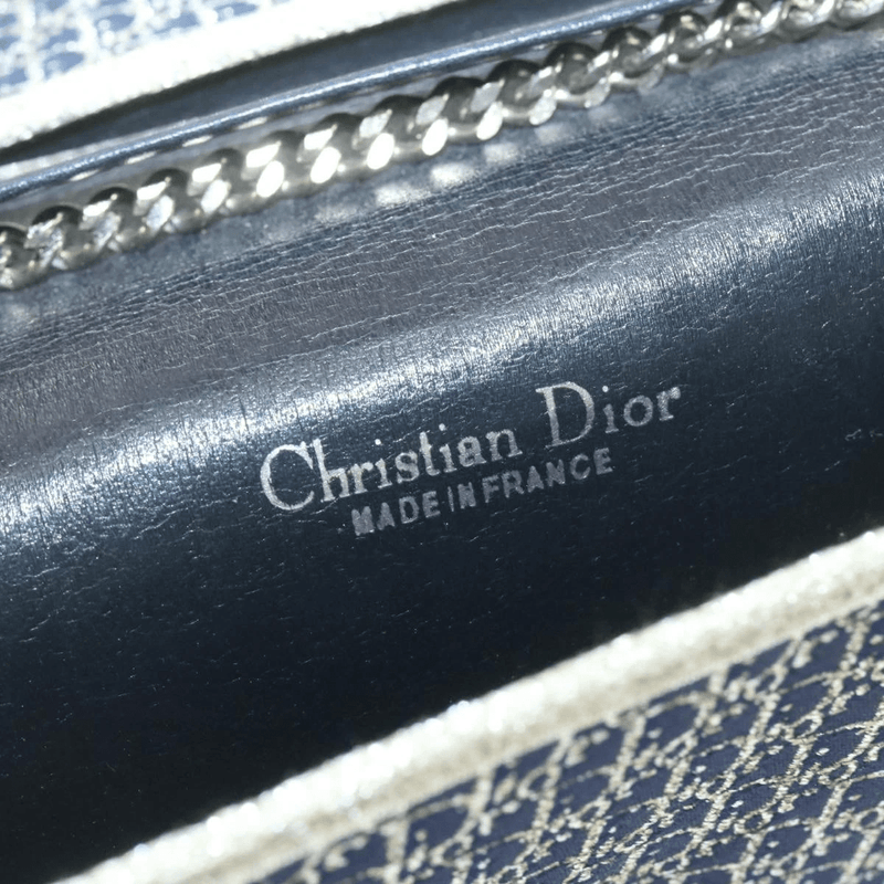 Christian Dior CHRISTIAN DIOR Trotter Canvas Chain Shoulder Bag Vintage Navy Blue Auth rd1778