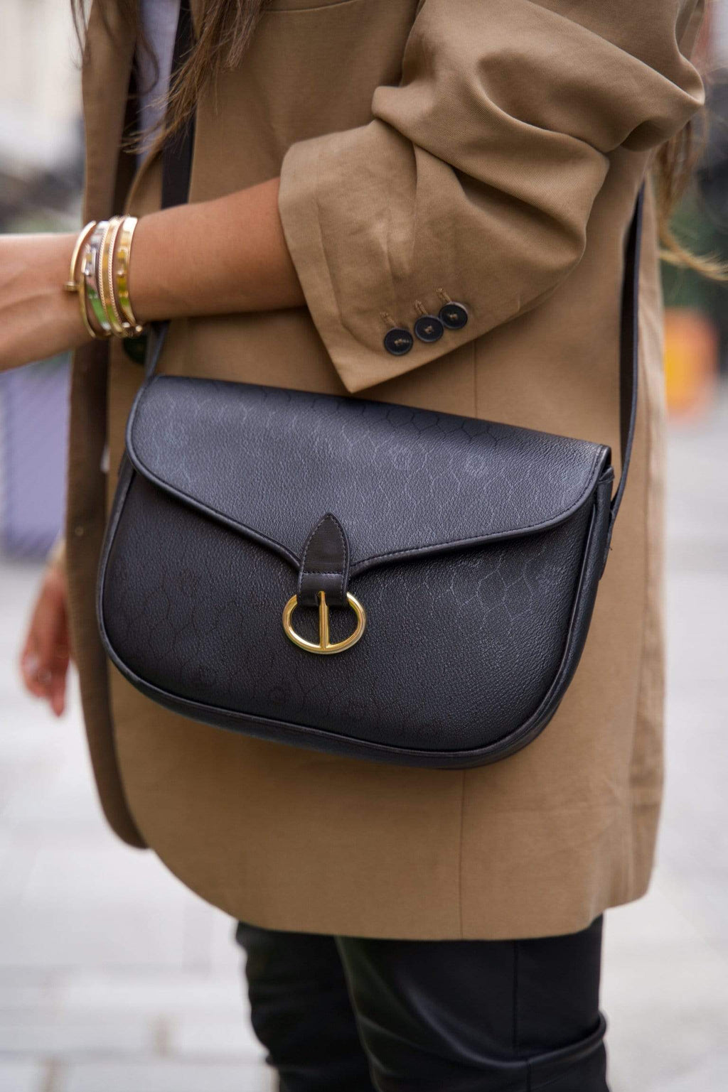 Christian Dior Shoulder Bag Black Honeycomb Crossbody 