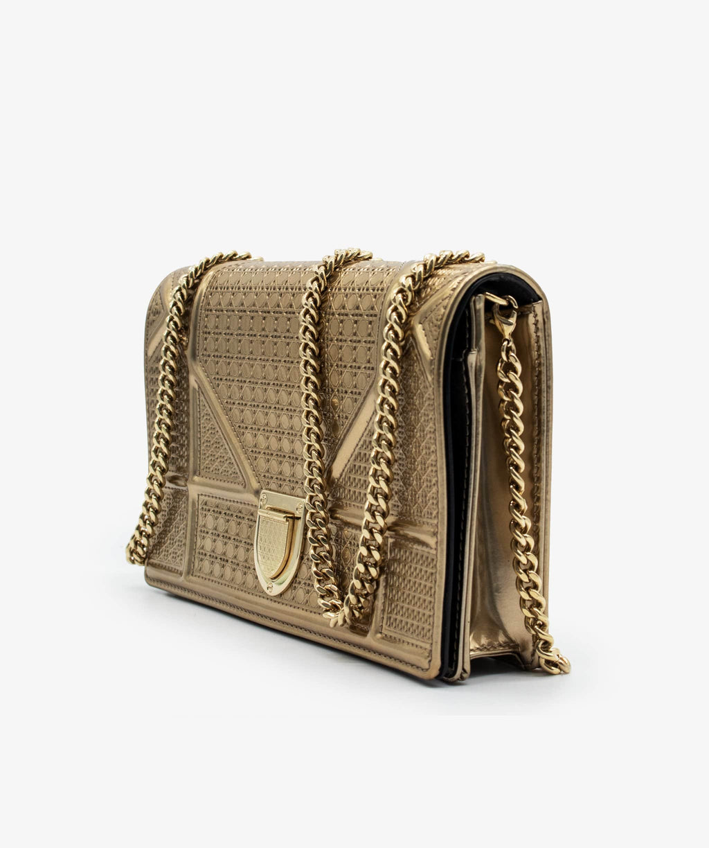Christian Dior Metallic Gold Perforated Leather Diorama Wallet on Chain Bag  - Yoogi's Closet