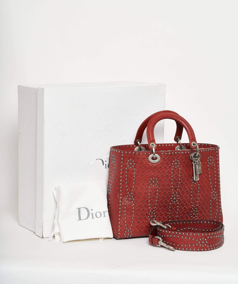 Christian Dior Dior Diorissimo Studded Red Leather Bag