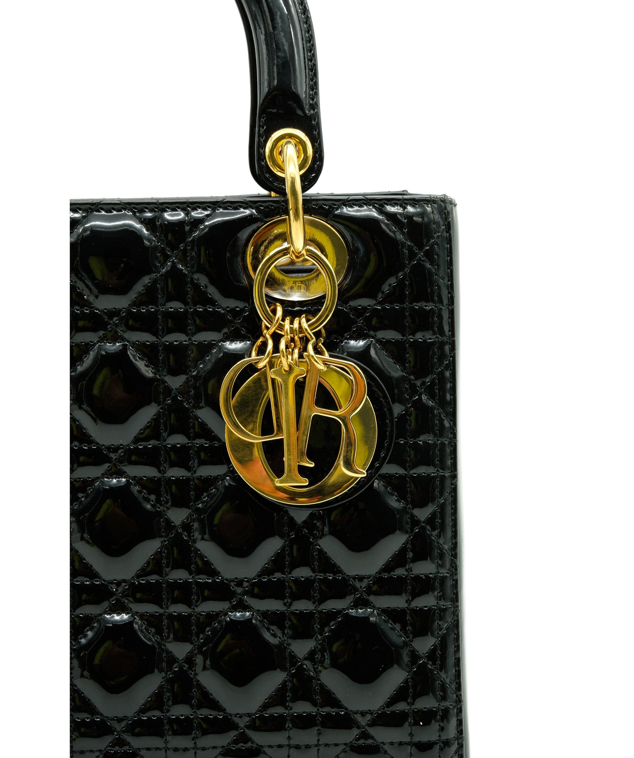 Christian Dior Dior Lady Dior Medium Black Patent RJC1294