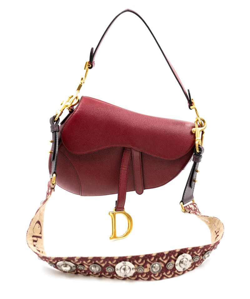 Dior Burgundy/Beige Oblique Canvas and Leather Bag Strap Dior