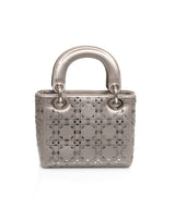 Christian Dior Lady Dior Mini in Silver Satin Bag with Crystal Details - AWL1627