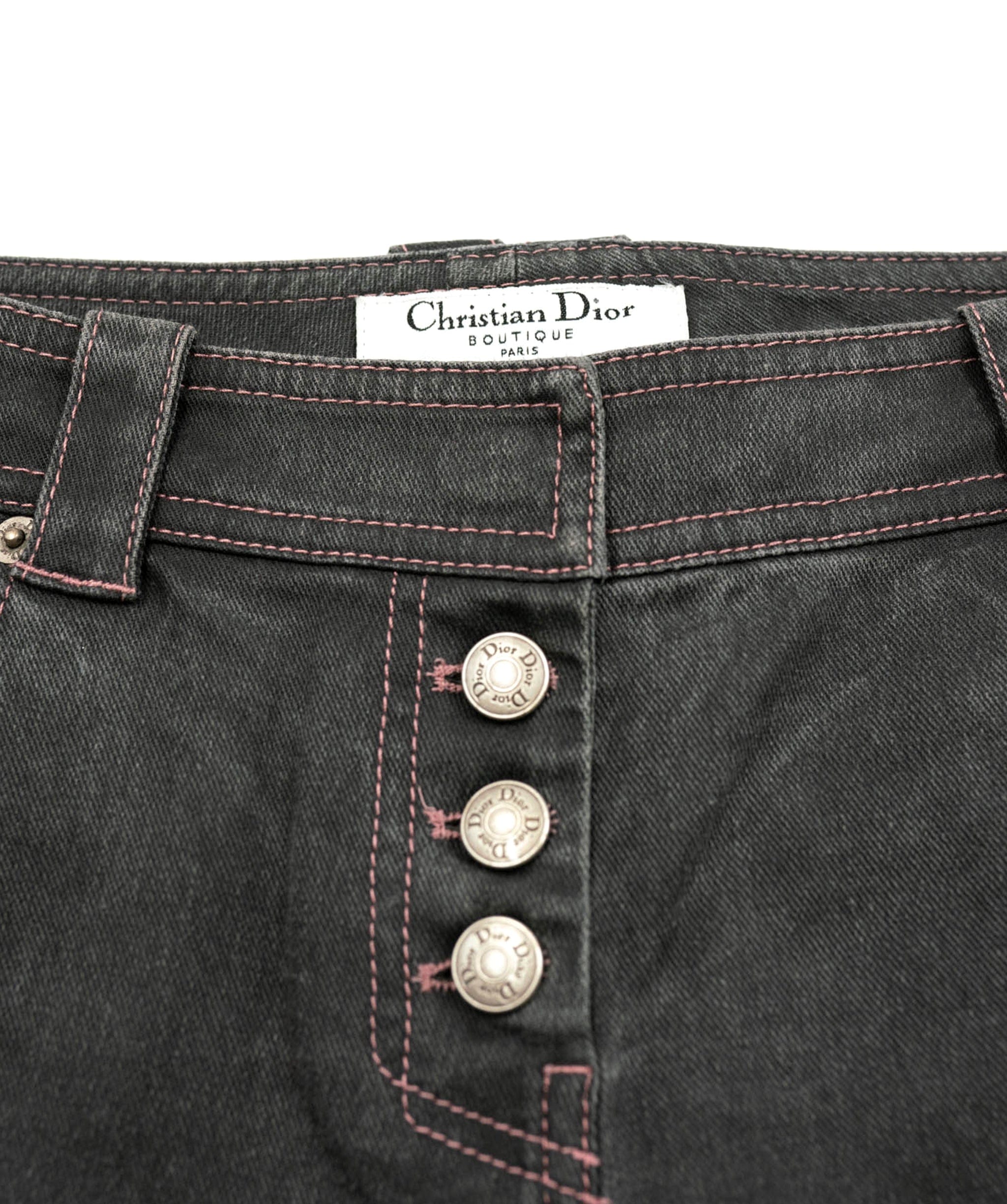 Christian Dior Dior Denim Pants Suit Gray Pink Stitch ASL4682