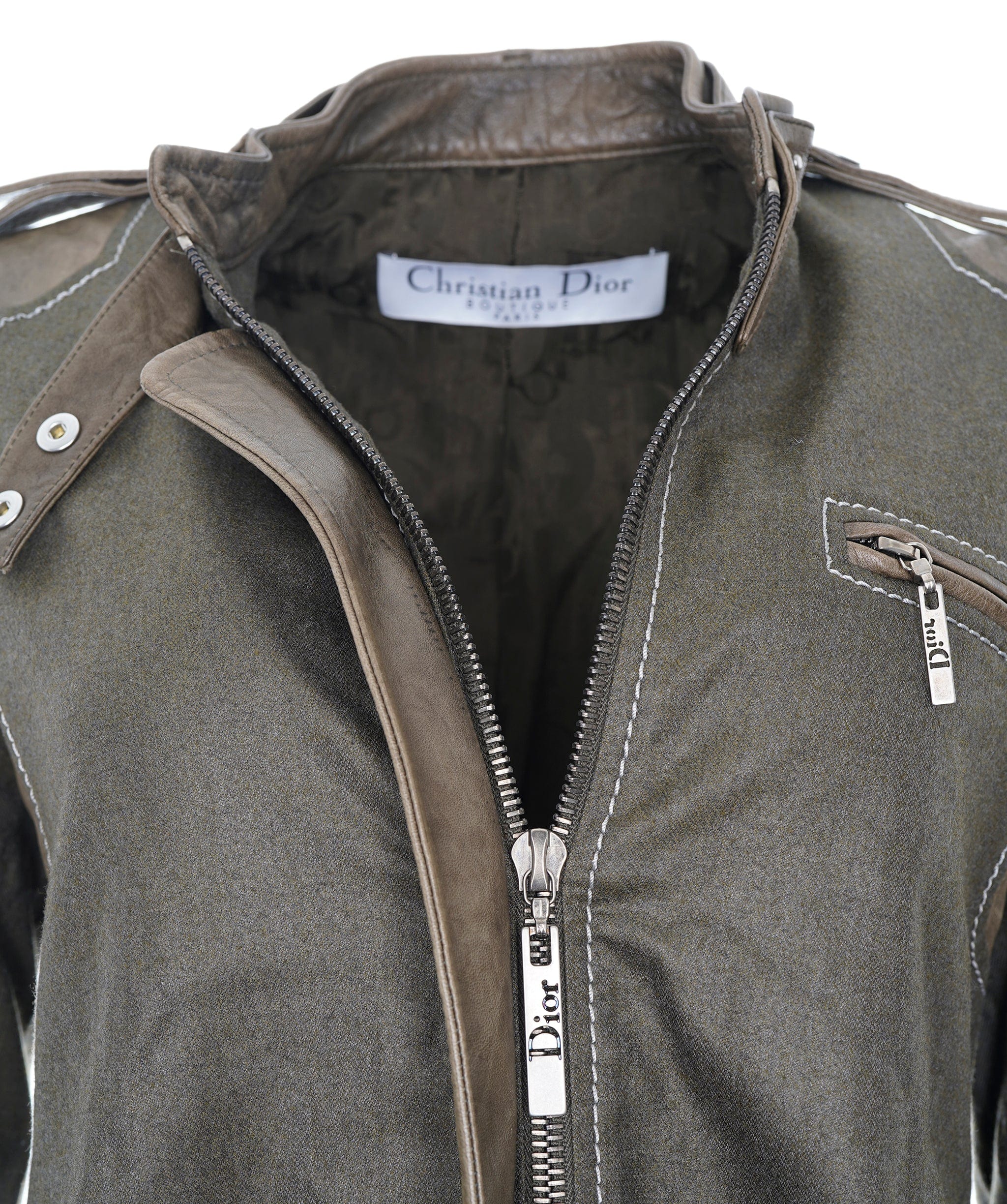 Dior Leather Biker Jacket Khaki Green ASL6974 – LuxuryPromise