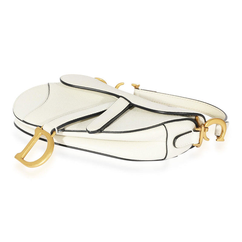 Pre-owned Christian Dior Saddle Bag White Grained Calfskin Gold