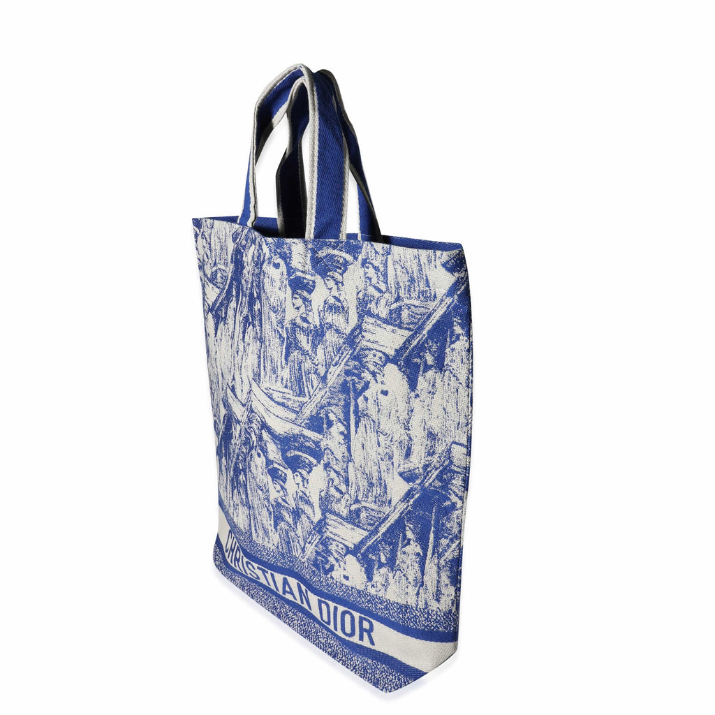 CHRISTIAN DIOR Canvas Print Cruise Tote Ivory Blue 1277366