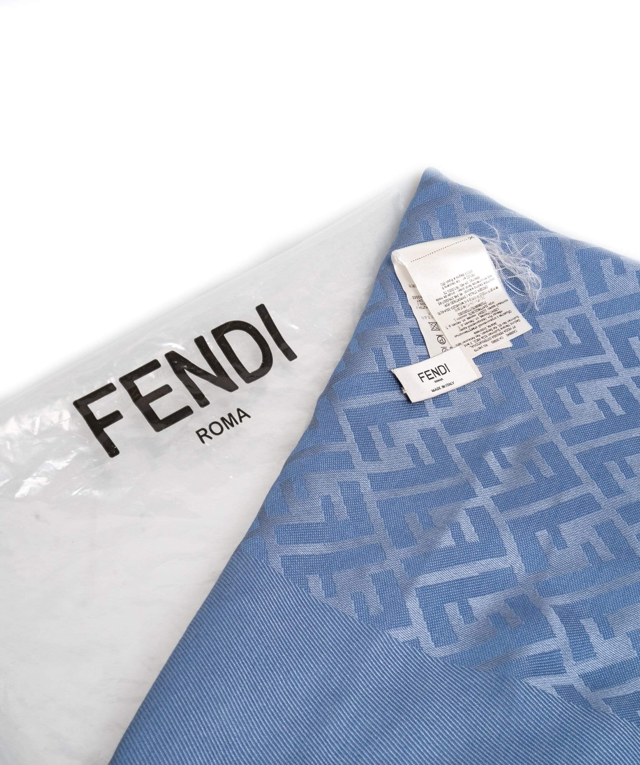 Fendi Fendi Blue FF Silk/Wool Scarf - AGL1330