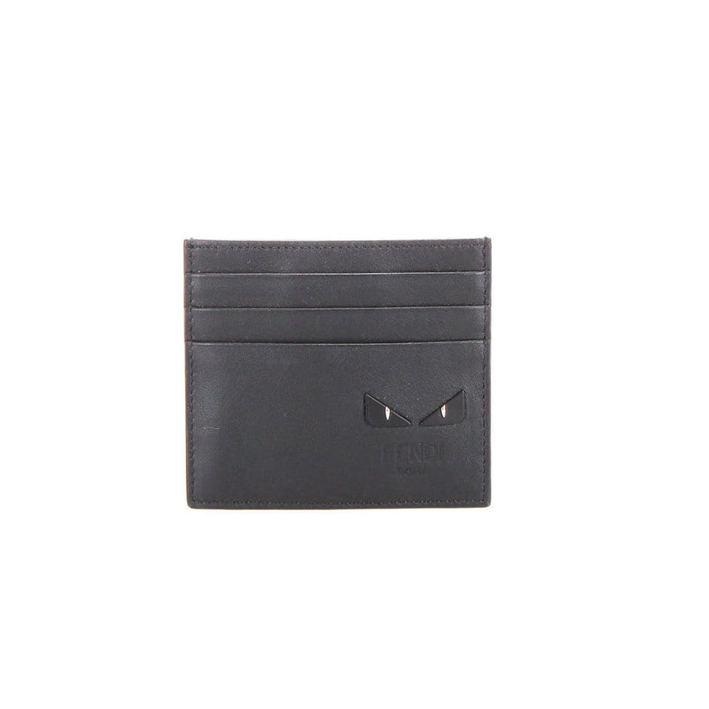 Fendi Roma Black Calfskin Leather Embossed Logo Card Case Wallet
