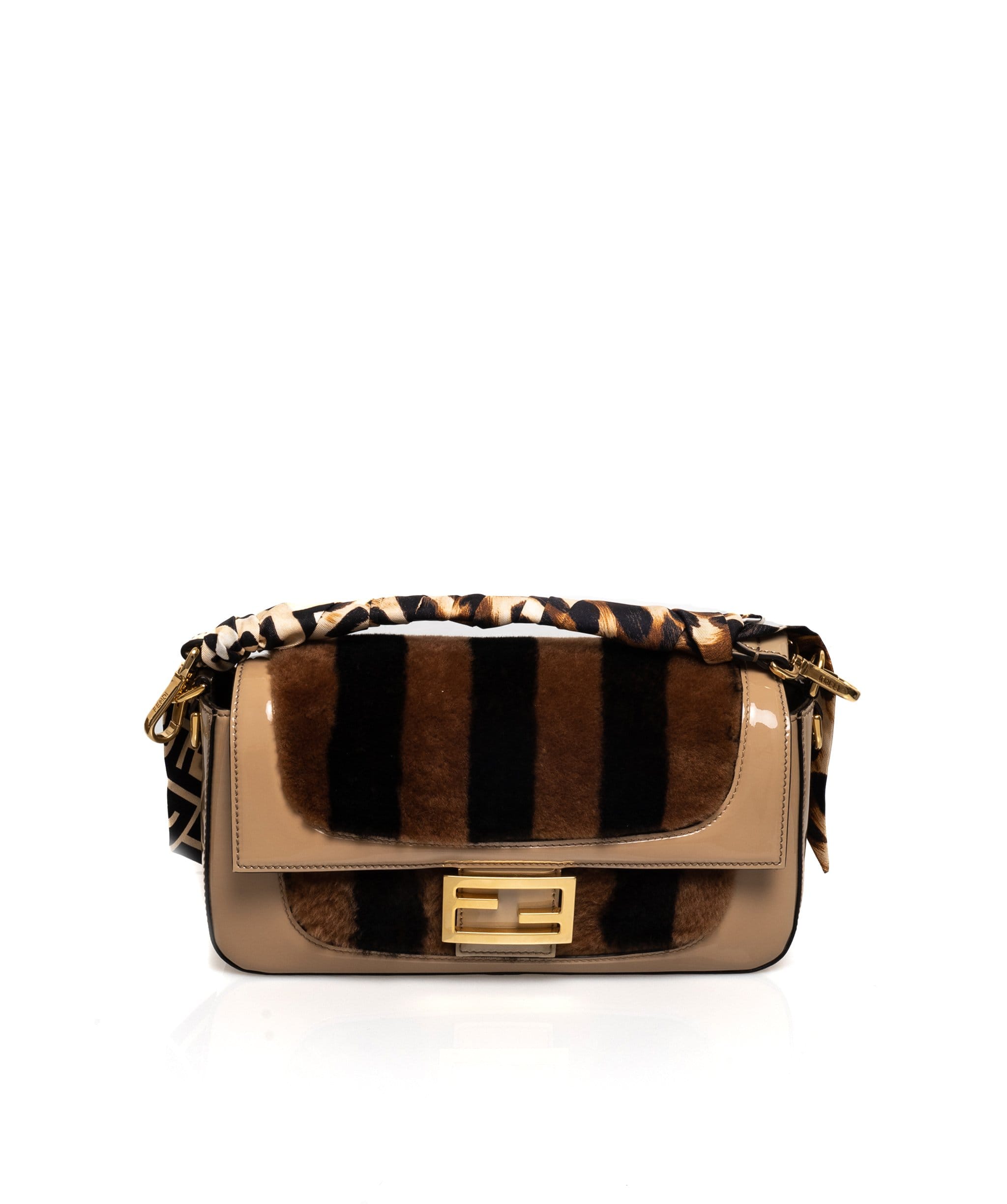 Fendi Fendi Black Brown Fur Detail Baguette Bag - AGL1316