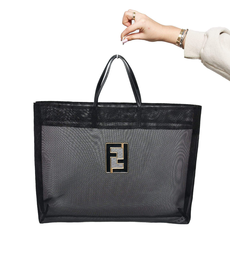 Fendi Fendi FF Black Mesh Tote Style Bag AGL1047