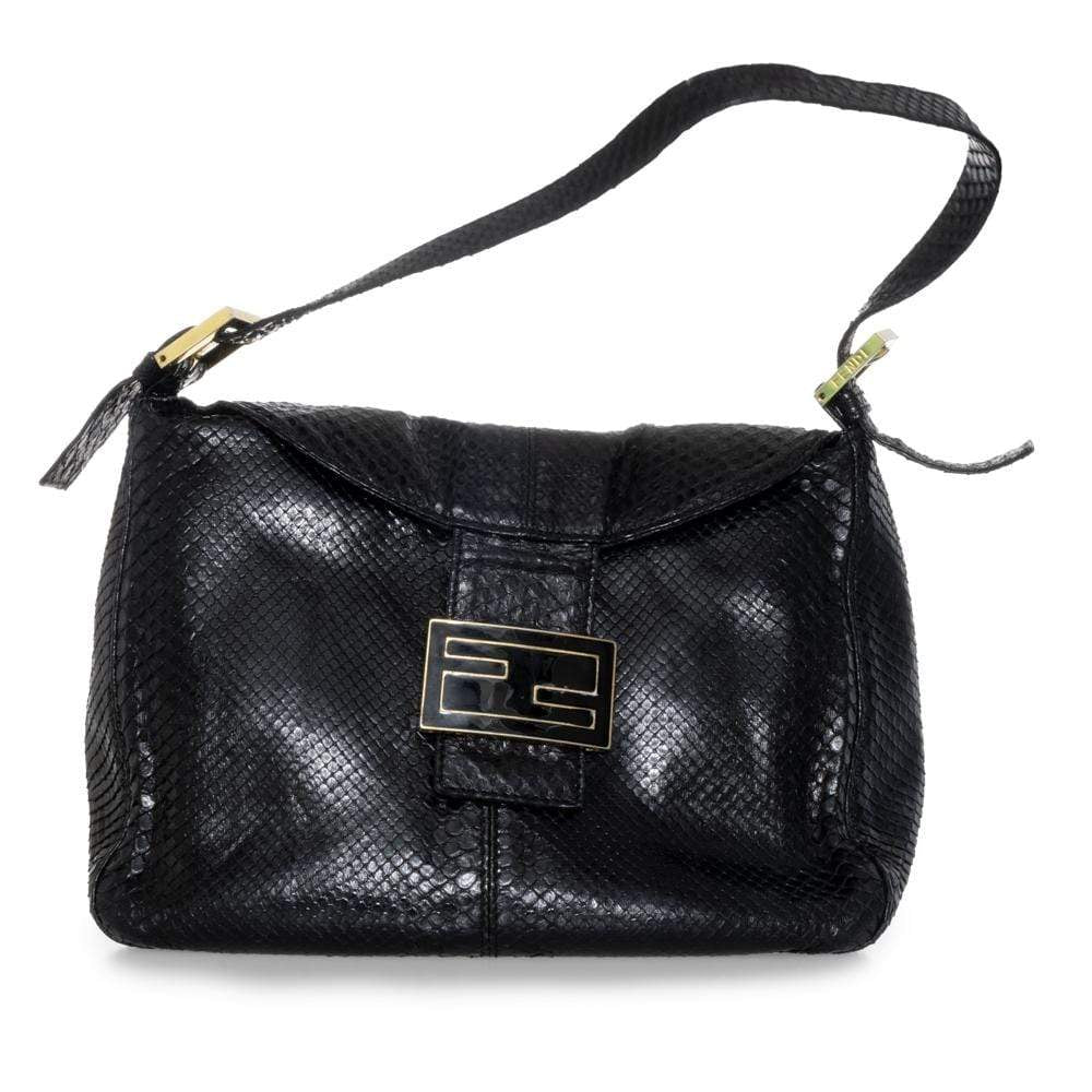 Fendi Fendi Mama Baguette Black Python Leather Bag