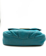 Fendi Fendi Mia Flap Shoulder Bag Emerald Blue Pebbled Leather A - AWL4090