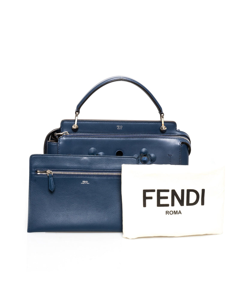 Fendi Fendi Navy Floral Detail Leather Dotcom Bag   - AGL1365