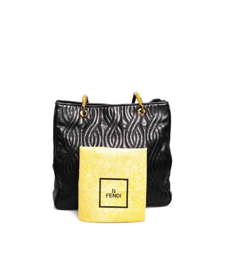 Fendi Fendi Vintage Black Twisted Stitch Gold Pasta Shoulder Bag - AWL1871