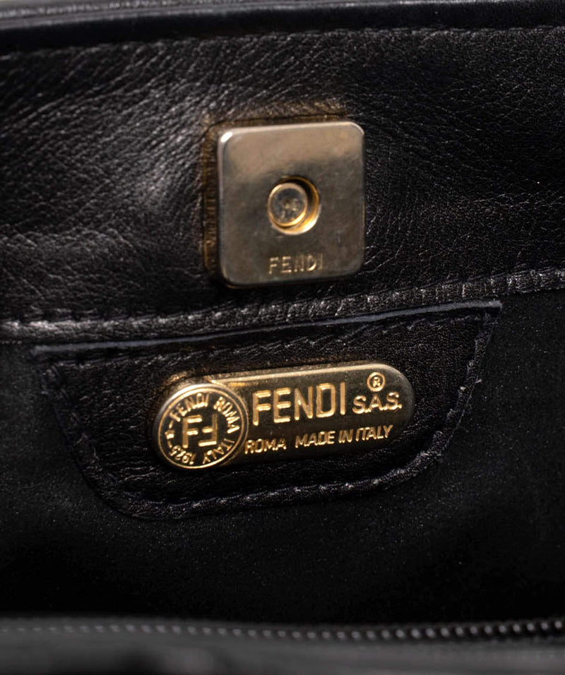 Fendi Fendi Vintage Black Twisted Stitch Gold Pasta Shoulder Bag - AWL1871