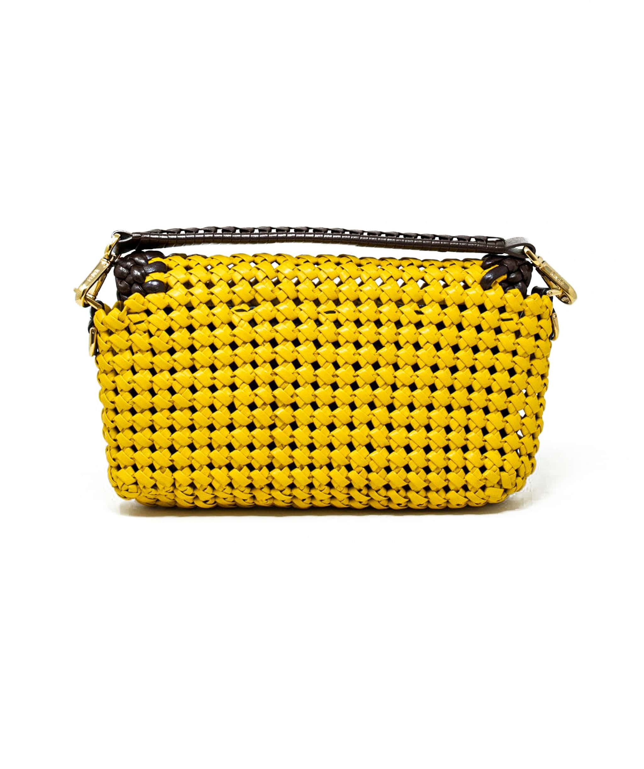 Fendi Fendi Yellow and Brown Woven Leather Baguette Bag - AGL1583