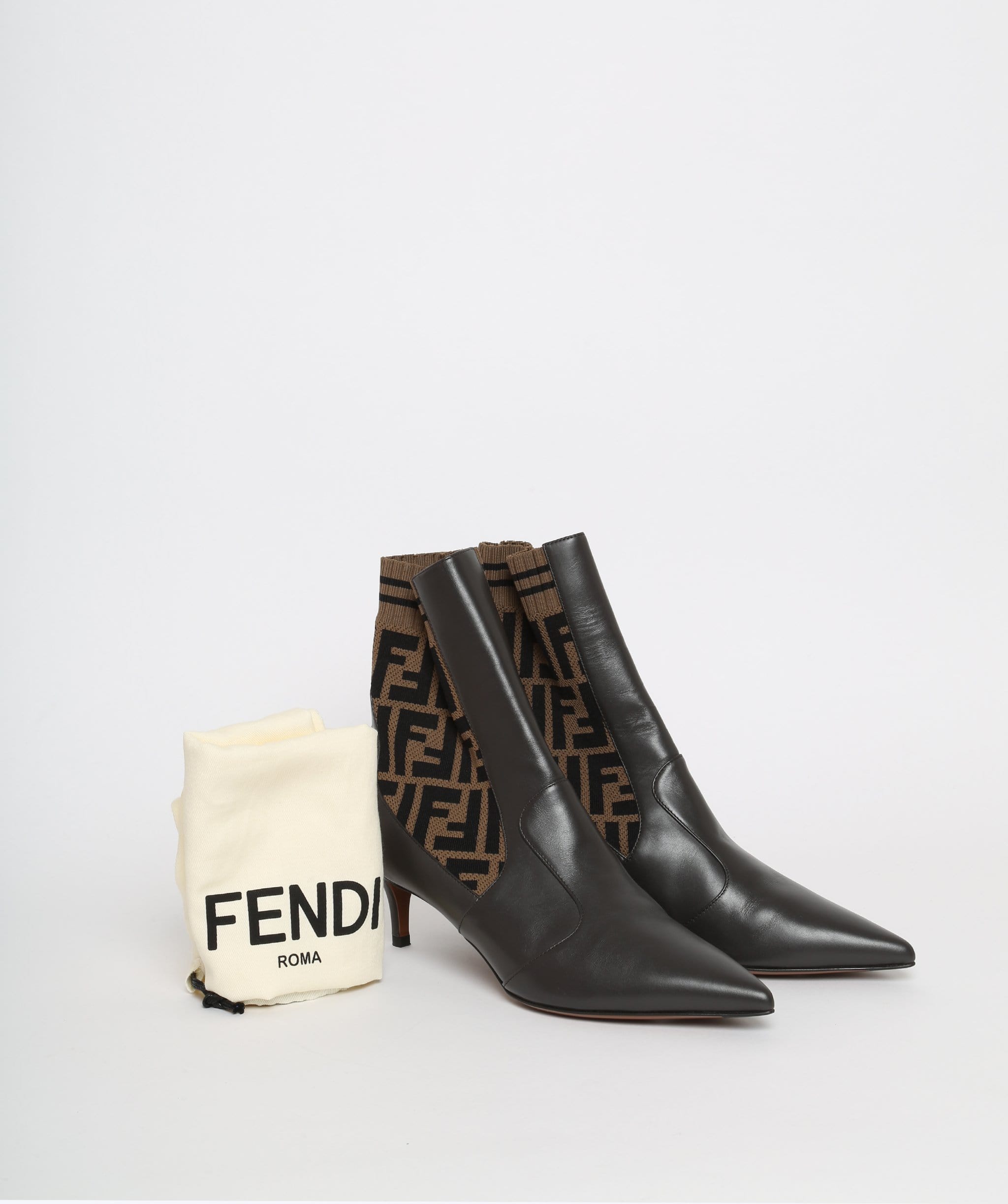 Fendi Fendi Brown Zucca FF Sock Style Boot Size 38
