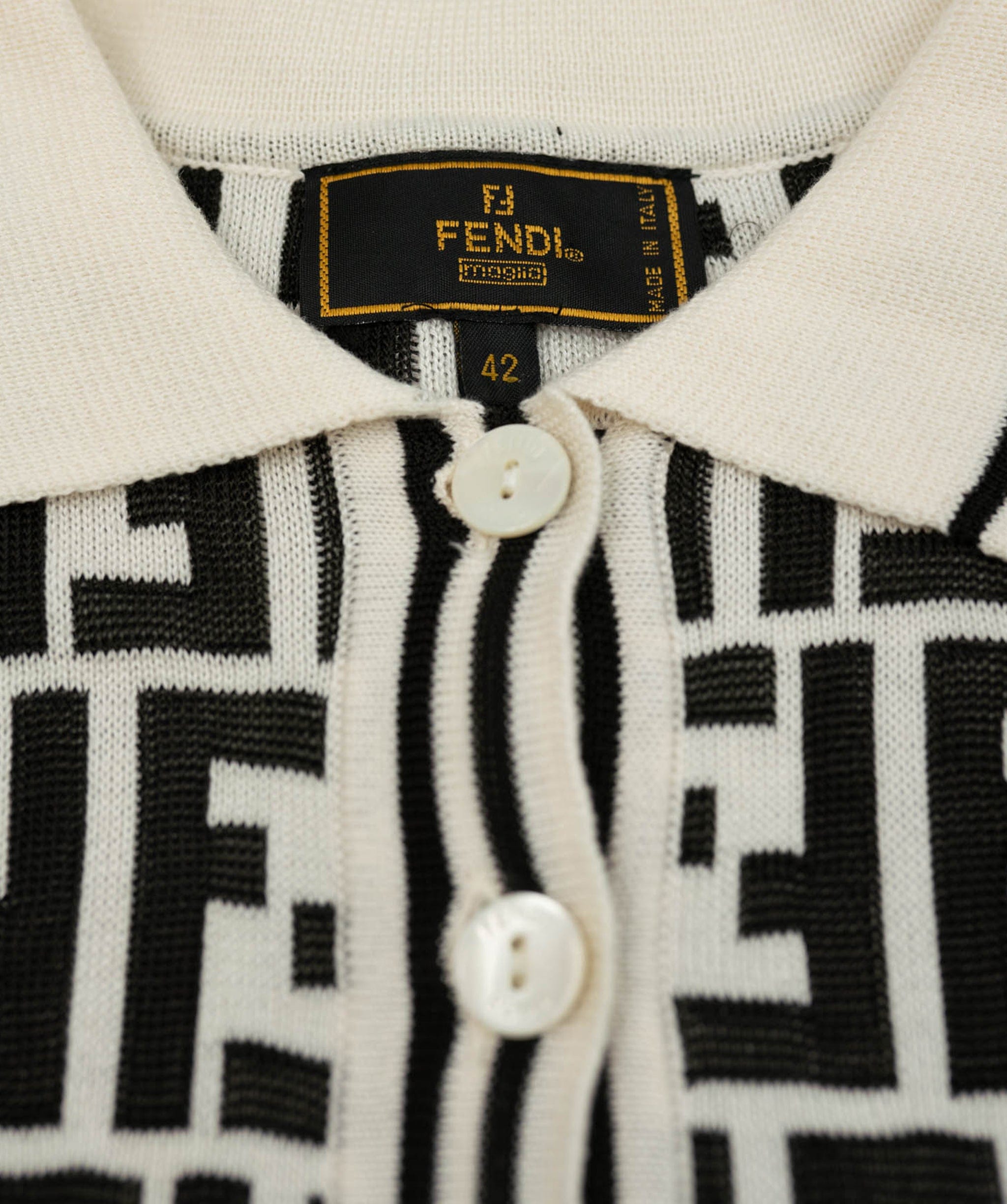 Fendi Fendi Zucca Knit Polo White Black ASL4672