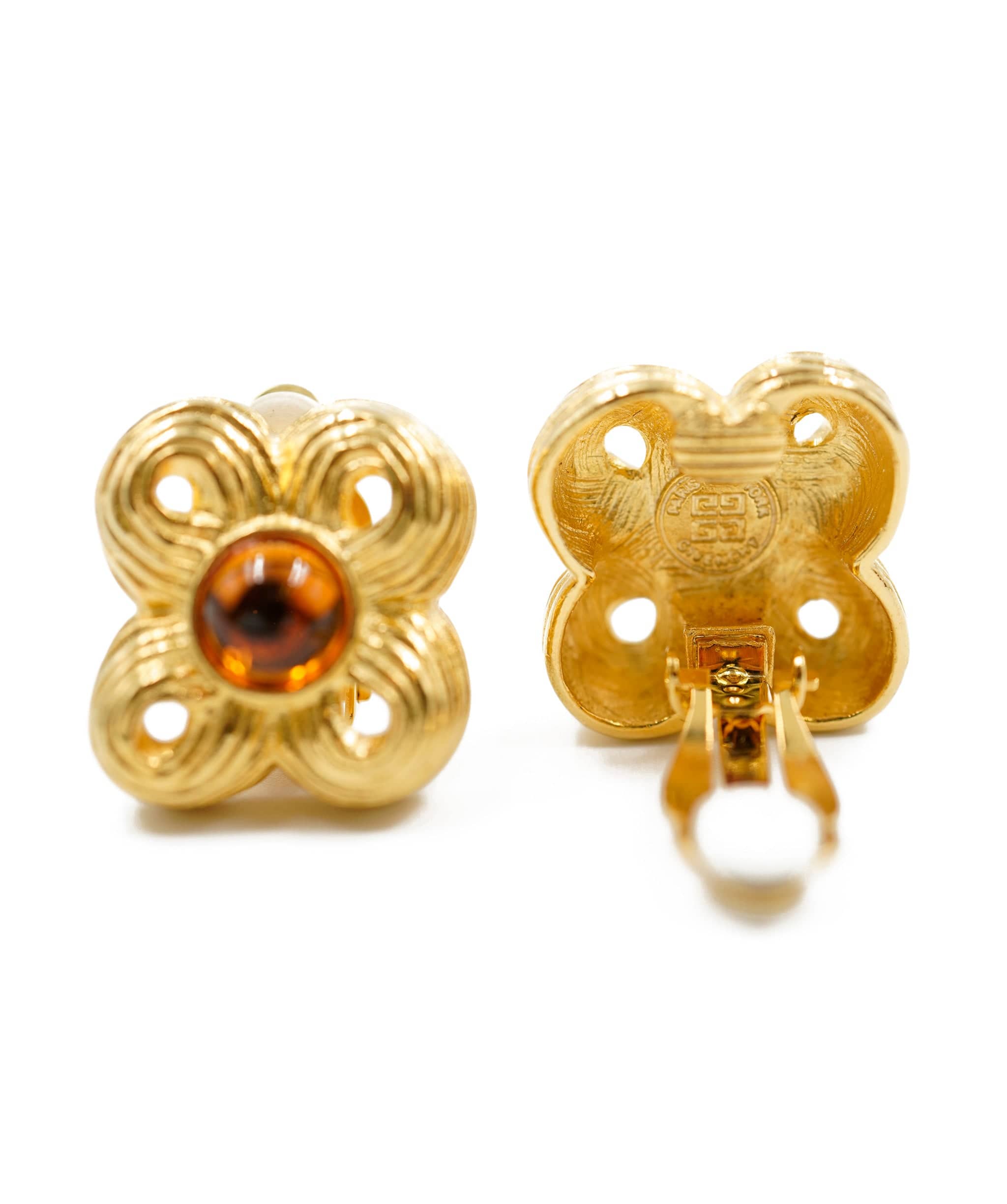 Givenchy Givenchy 4 leaf clover style clips with amber cabochon AEL1095