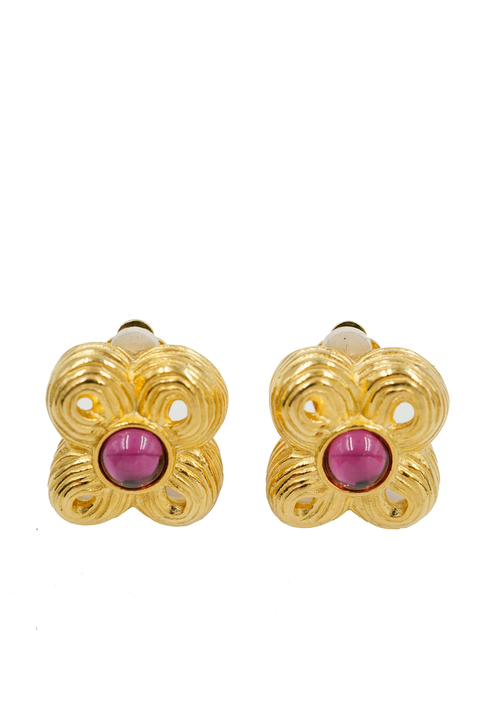 Givenchy Givenchy 4 leaf clover style clips with fuchsia cabochon, with tag AEL1099