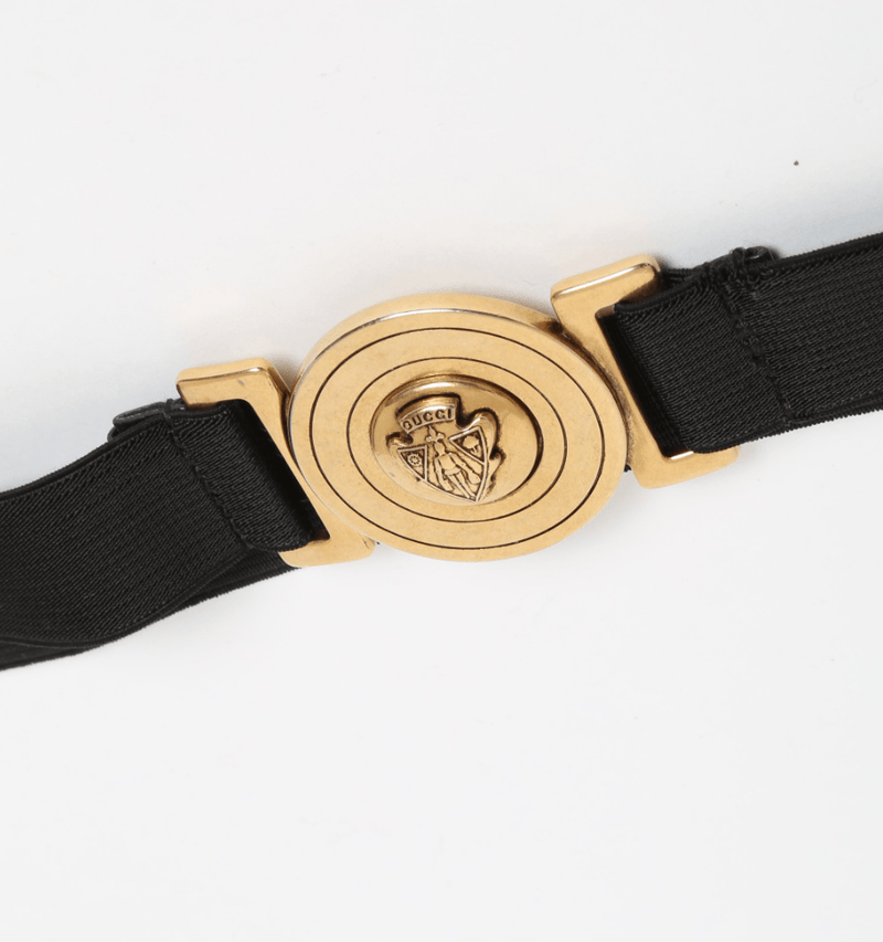 Gucci Gucci Black and Gold Elastic Waist Belt Large